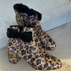 Kate Spade Leopard “Langley” Sequin Booties